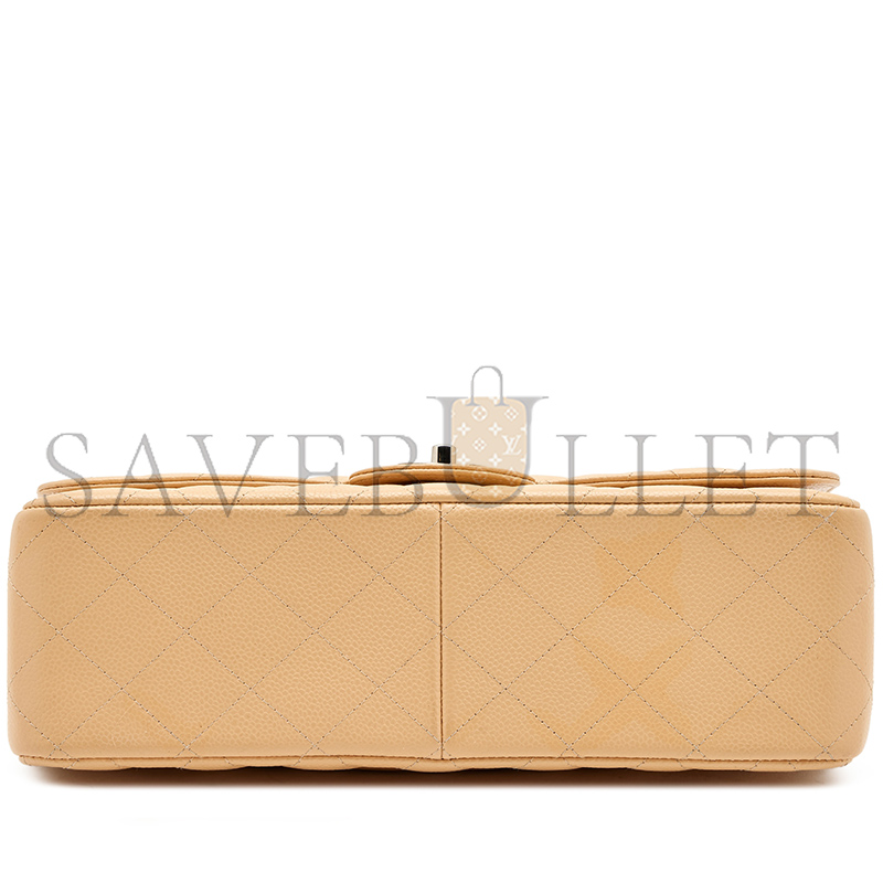 Ch**el MASTER BEIGE CAVIAR CLASSIC JUMBO DOUBLE FLAP BAG SILVER HARDWARE A01117 (23*14.5*6cm)